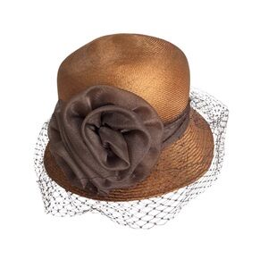 VINTAGE GEORGÍ || COPPERISH BROWN || HAT WITH MESH AND TULLE RIBBON WITH FLOWER